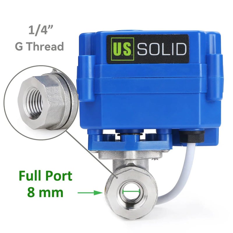 U.S. Solid Motorized Ball Valve- 1/4" Stainless Steel Ball Valve with Full Port, 9-24V AC/DC and 2 Wire Auto Return Setup - Image 3